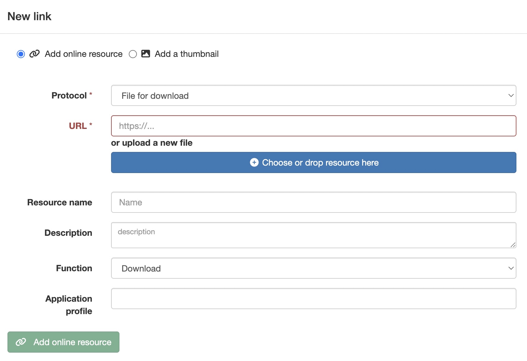 Fereastra Add online resource