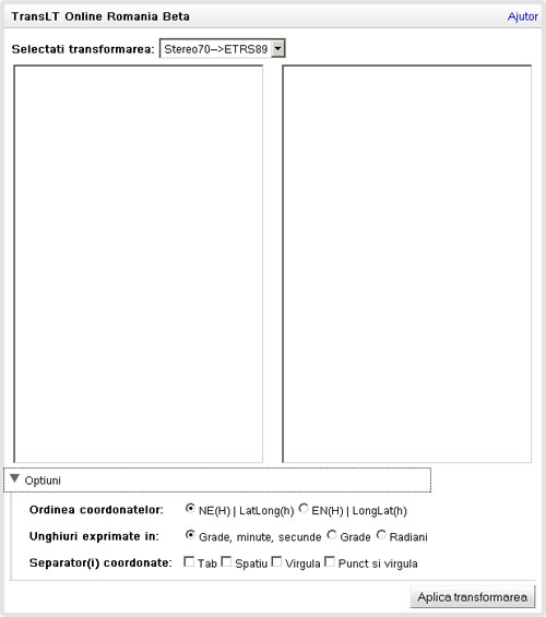 Interfața aplicației TransLT Online