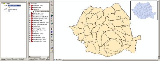 Cartograma populației județelor în anul 2002