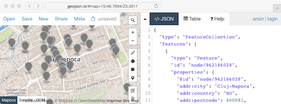 Fișier deschis în geojson.io