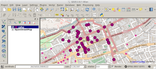 Cafenele în QGIS