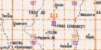 Exemplu de hartă utilizată pentru determinarea foilor de hartă care acoperă teritoriul României
